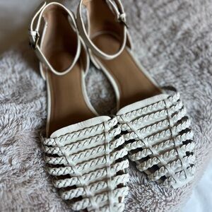 Crown Vintage Cream Braided Pointed Toe Ankle-Strap Sandals